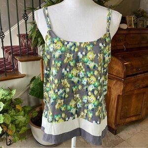 The Limited Camisole Blouse Size S Floral Gray Teal Tye Dye Pattern Silky Layer